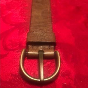 Mans brown leather belt textured dull brass buckle